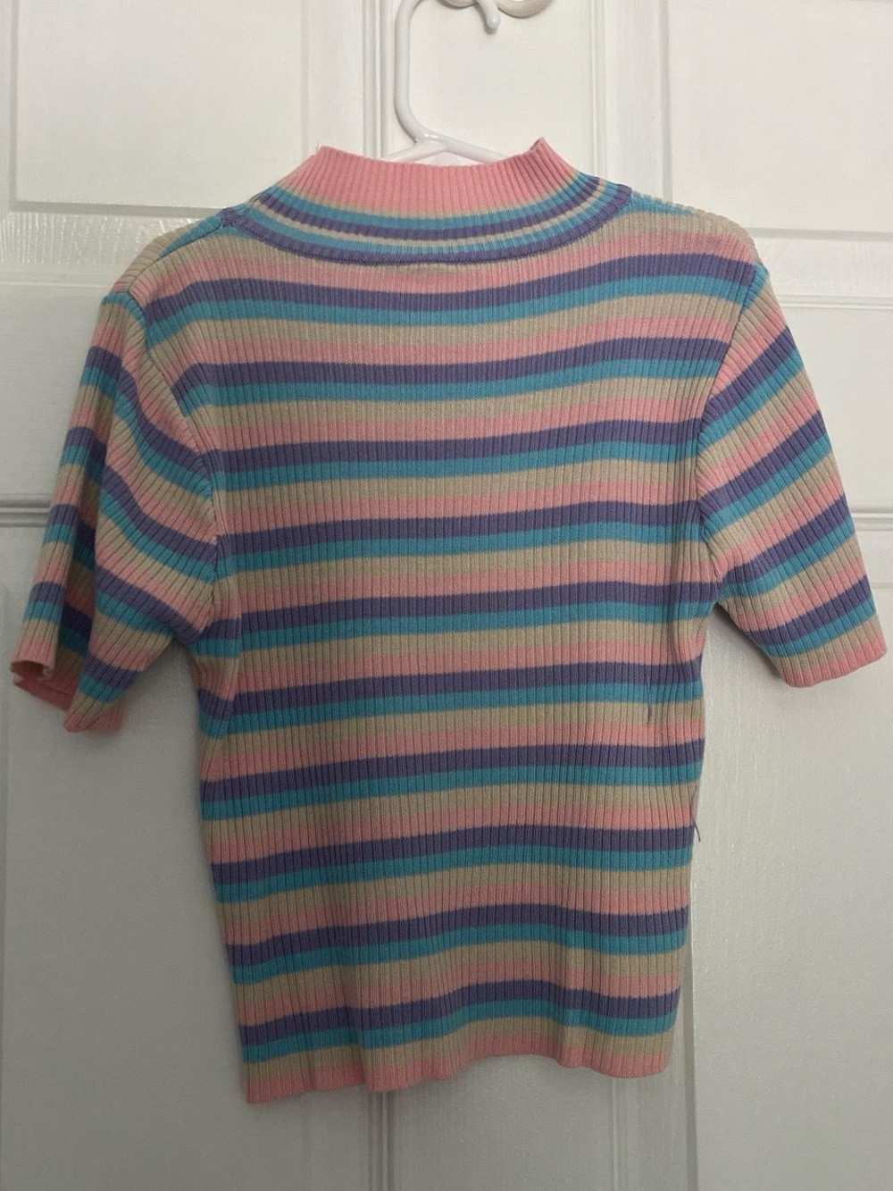Pastel Striped Ribbed Short-Sleeve Top